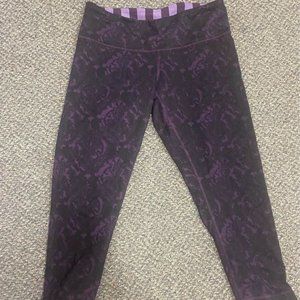 Lululemon Wunder Under Crop, Black Purple Brocade, 8